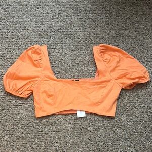 NEW Dynamite Orange Puff Sleeve Crop Blouse